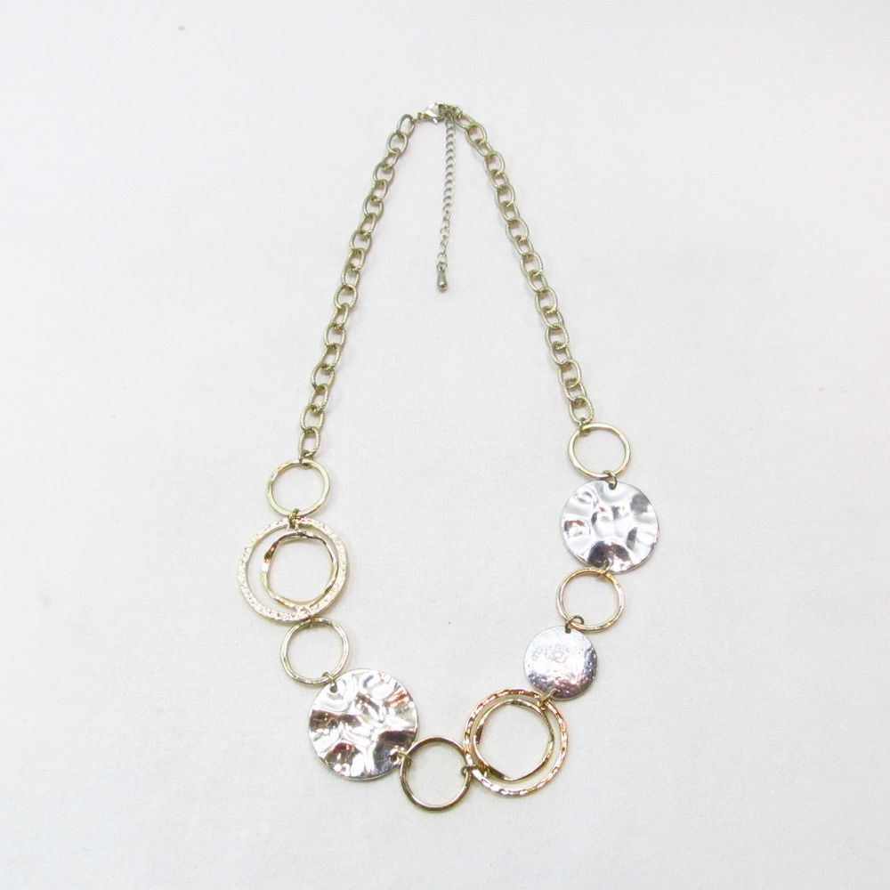 Silver Gold Colored Metal Rings Chain Necklace 24"